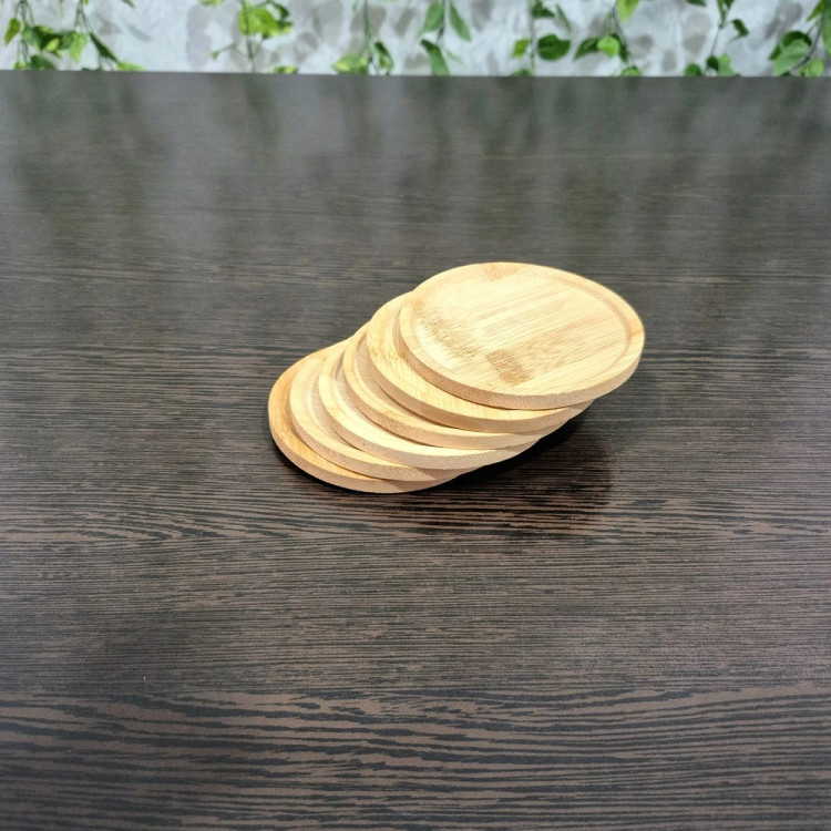 6‑Piece Round Bamboo Coaster Set زیر لیوانی گرد بامبو ۶ عددی