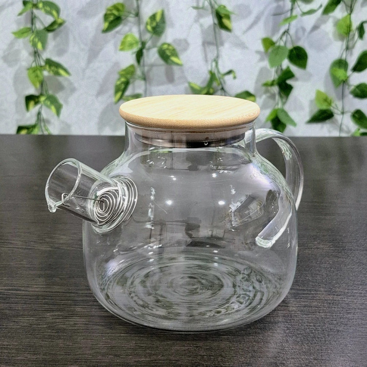 قوری پیرکس درب بامبو ۱۰۰۰ میل 1000ml Pyrex Teapot with Bamboo Lid