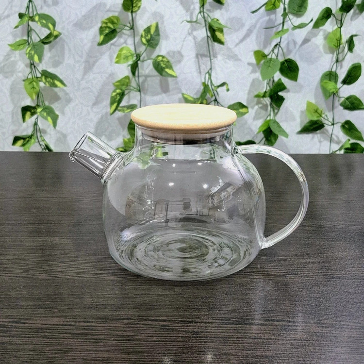 قوری پیرکس درب بامبو ۱۰۰۰ میل 1000ml Pyrex Teapot with Bamboo Lid