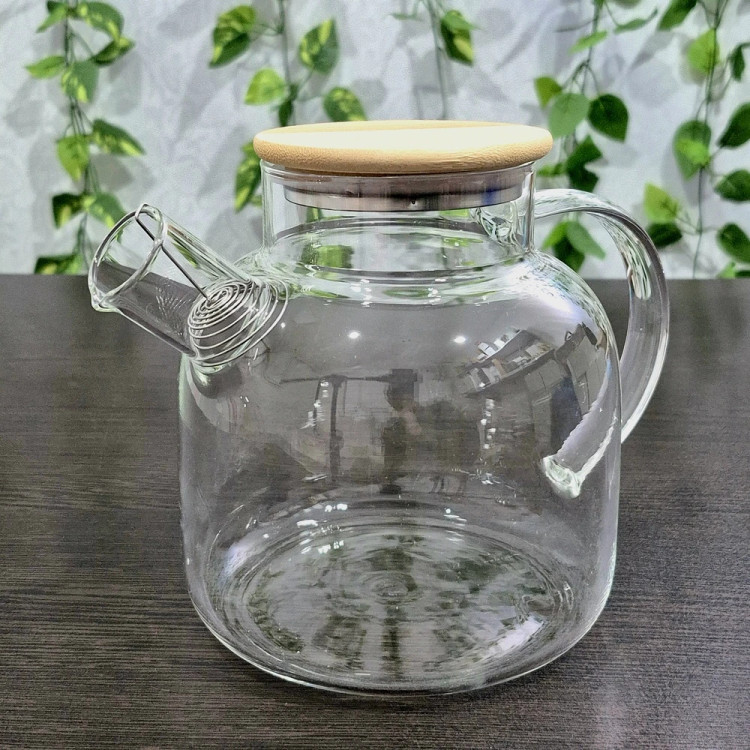 قوری پیرکس درب بامبو ۱۵۰۰ میل 1500ml Pyrex Teapot with Bamboo Lid