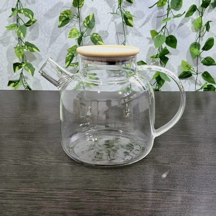 قوری پیرکس درب بامبو ۱۵۰۰ میل 1500ml Pyrex Teapot with Bamboo Lid
