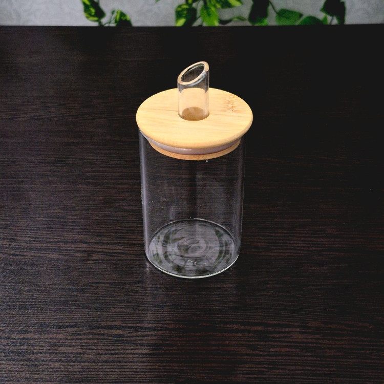 شکر ریز پیرکس درب بامبو ساده گرد Plain Round Pyrex Sugar Dispenser with Bamboo Lid