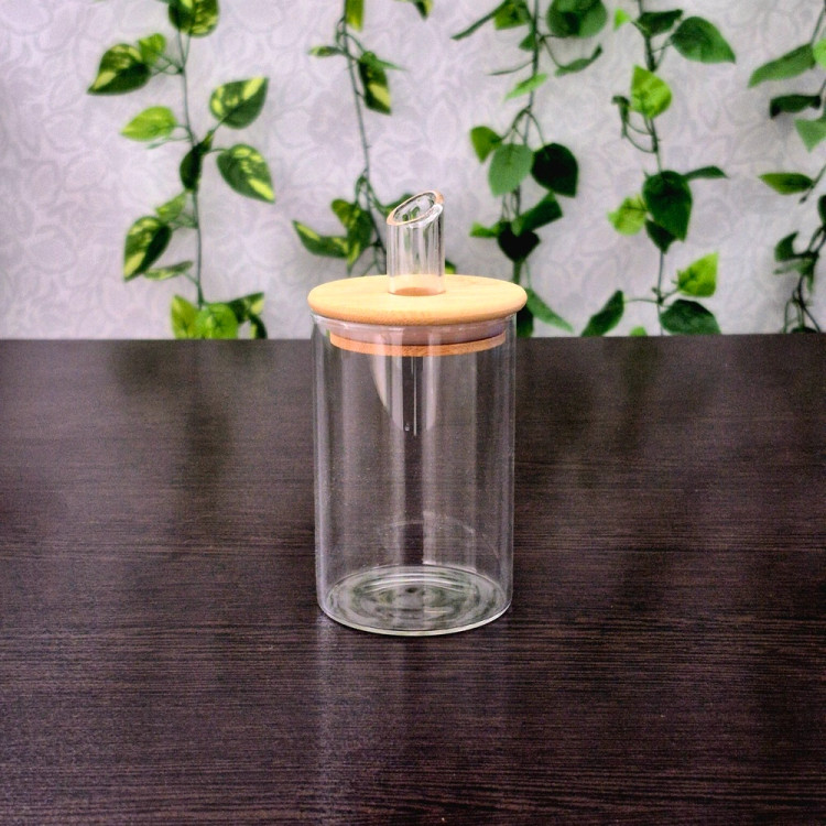 شکر ریز پیرکس درب بامبو ساده گرد Plain Round Pyrex Sugar Dispenser with Bamboo Lid