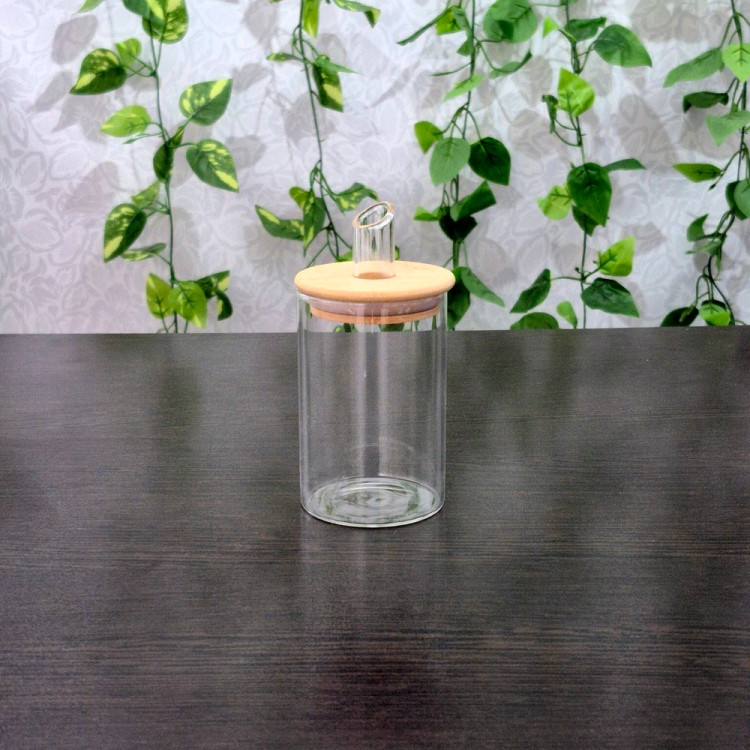 شکر ریز پیرکس درب بامبو ساده گرد Plain Round Pyrex Sugar Dispenser with Bamboo Lid