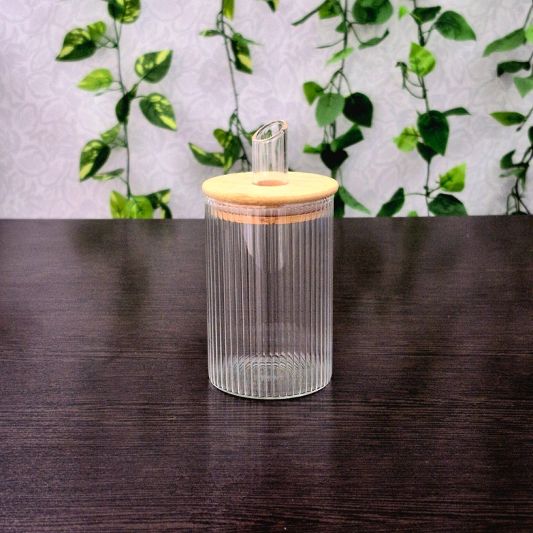 شکرریز پیرکس گرد درب بامبو راه راه Striped Round Pyrex Sugar Dispenser with Bamboo Lid