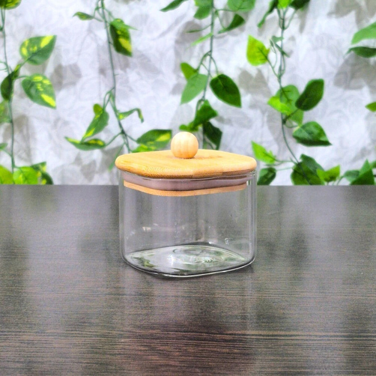 قندان پیرکس مربعی با درب بامبو Square Pyrex Sugar Bowl with Bamboo Lid