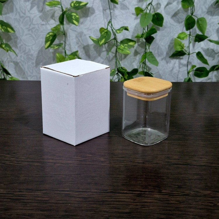 6cm x 6cm Base, 8cm Height Pyrex Jar with Bamboo Lid