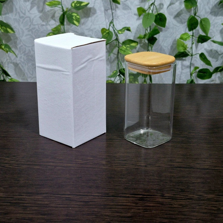 6cm x 6cm Base, 12cm Height Pyrex Jar with Bamboo Lid