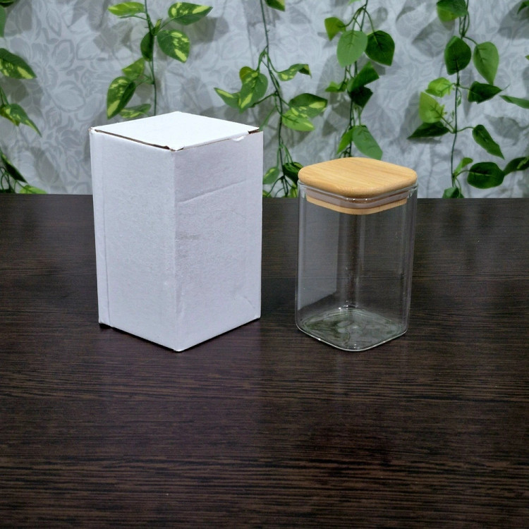 6cm x 6cm Base, 10cm Height Pyrex Jar with Bamboo Lid