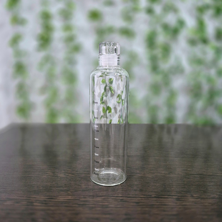 بطری آب پیرکس با حجم ۵۰۰ میلیلیتر Pyrex Water Bottle with Bamboo Lid, 500 ml capacity