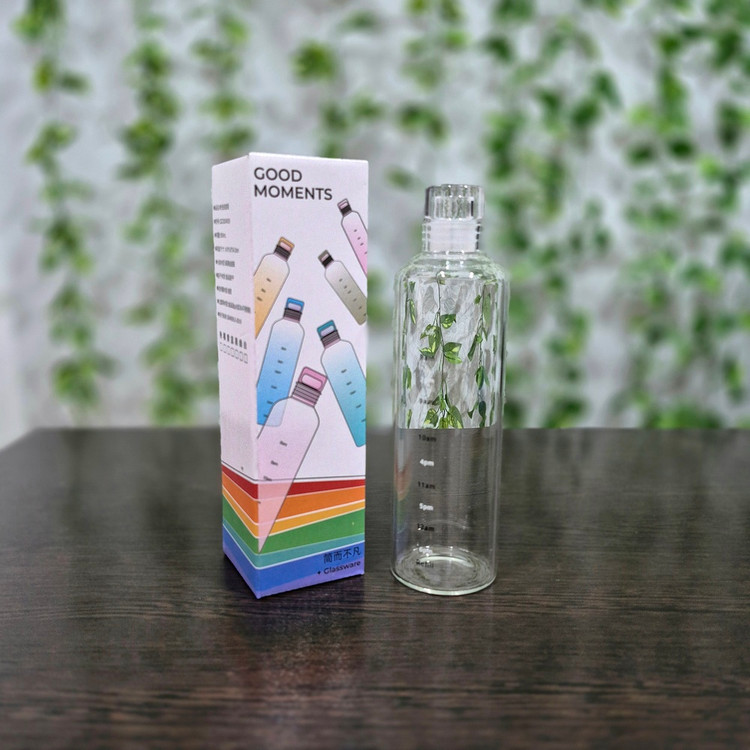 بطری آب پیرکس با حجم ۵۰۰ میلیلیتر Pyrex Water Bottle with Bamboo Lid, 500 ml capacity