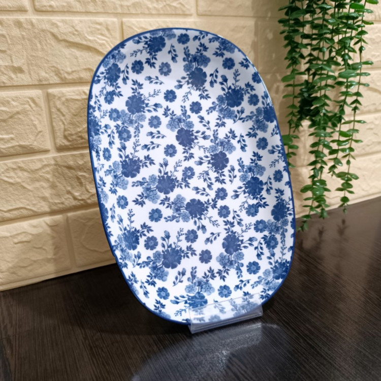 دیس بیضی پاشاهوم ( طرح گل آبی ۲۰۲۵ ) → Pashahome Oval Platter (Blue Floral Design 2025)