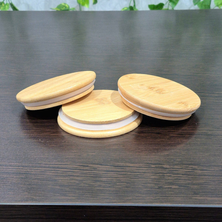 بانکه پیرکس گرد درب بامبو قطر ۱۰ ارتفاع ۱۲،۱۵ و ۲۰ سانتی متر Round Pyrex Storage Jar with Bamboo Lid — Diameter 10 cm, Heights 12, 15, and 20 cm