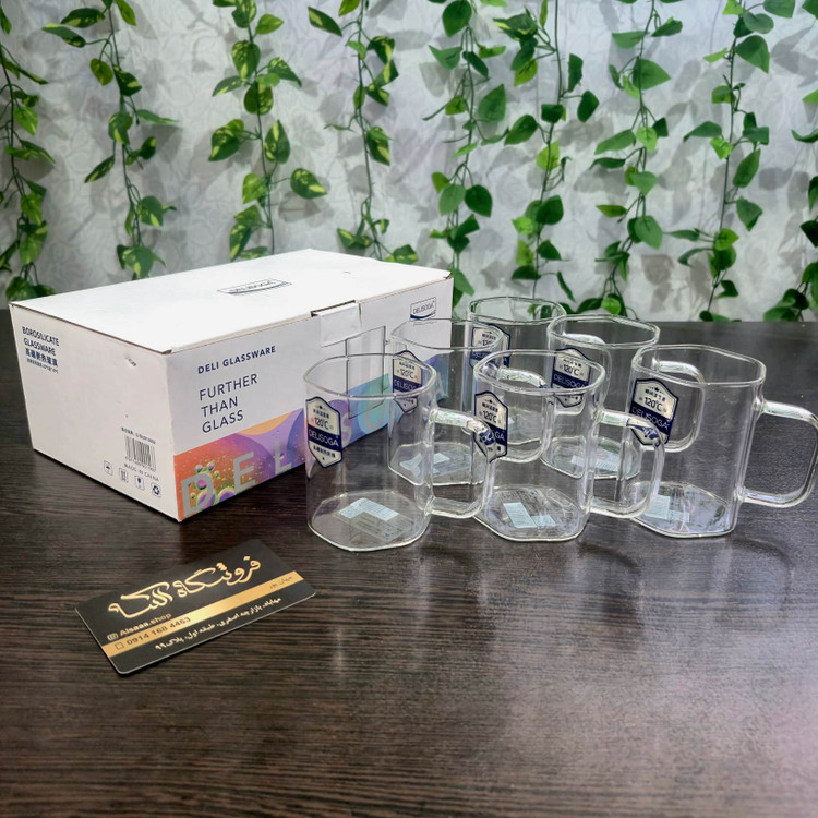استکان پیرکس ۶ ضلعی ۲۲۰ میل دلی سوگا Deli Soga 220ml Hexagonal Pyrex Glass