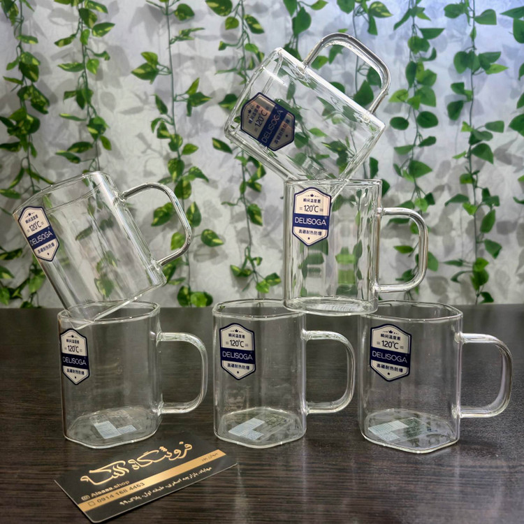 استکان پیرکس ۶ ضلعی ۲۲۰ میل دلی سوگا Deli Soga 220ml Hexagonal Pyrex Glass