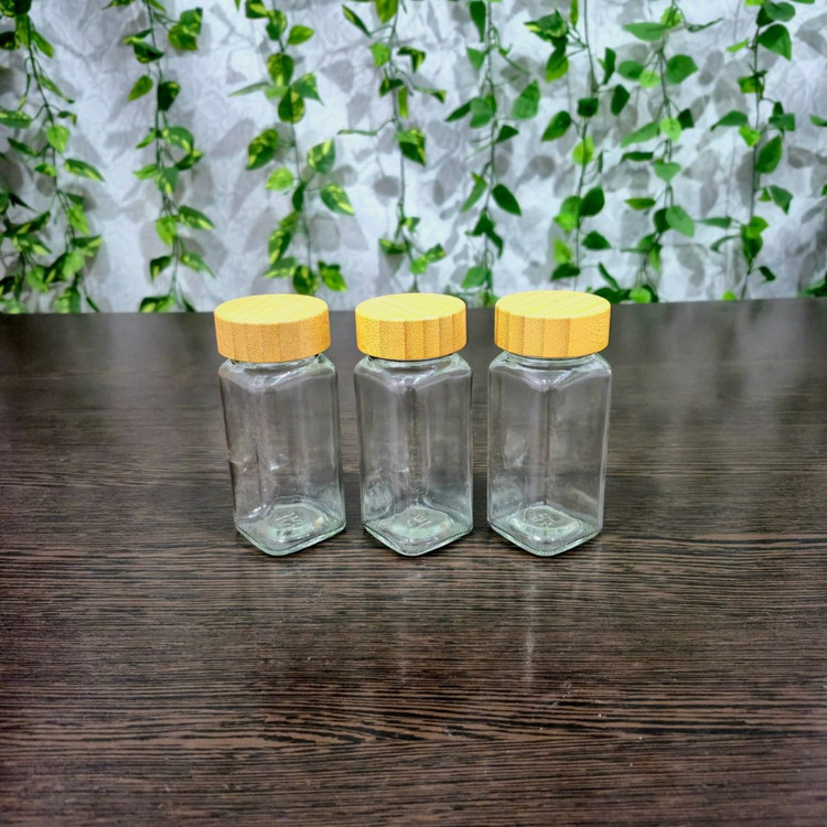 ادویه پاش درب بامبو ( پک ۳ عددی ) Spice jar with bamboo lid (3-piece set)