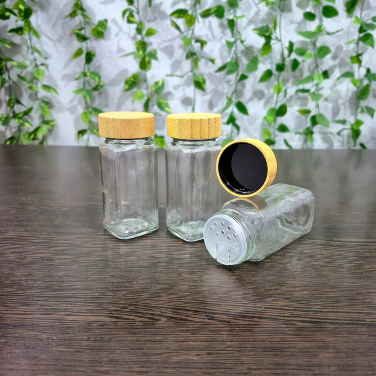 ادویه پاش درب بامبو ( پک ۳ عددی ) Spice jar with bamboo lid (3-piece set)