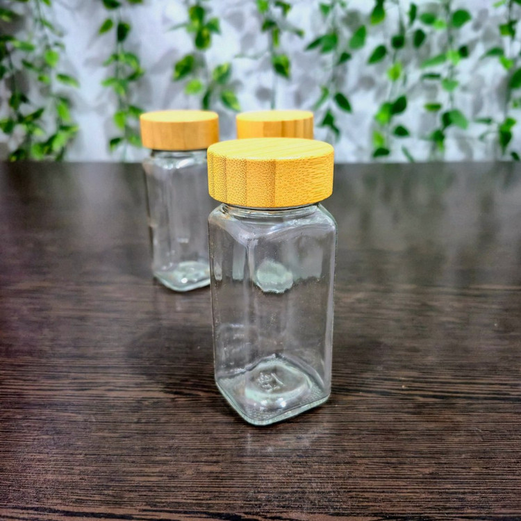 ادویه پاش درب بامبو ( پک ۳ عددی ) Spice jar with bamboo lid (3-piece set)