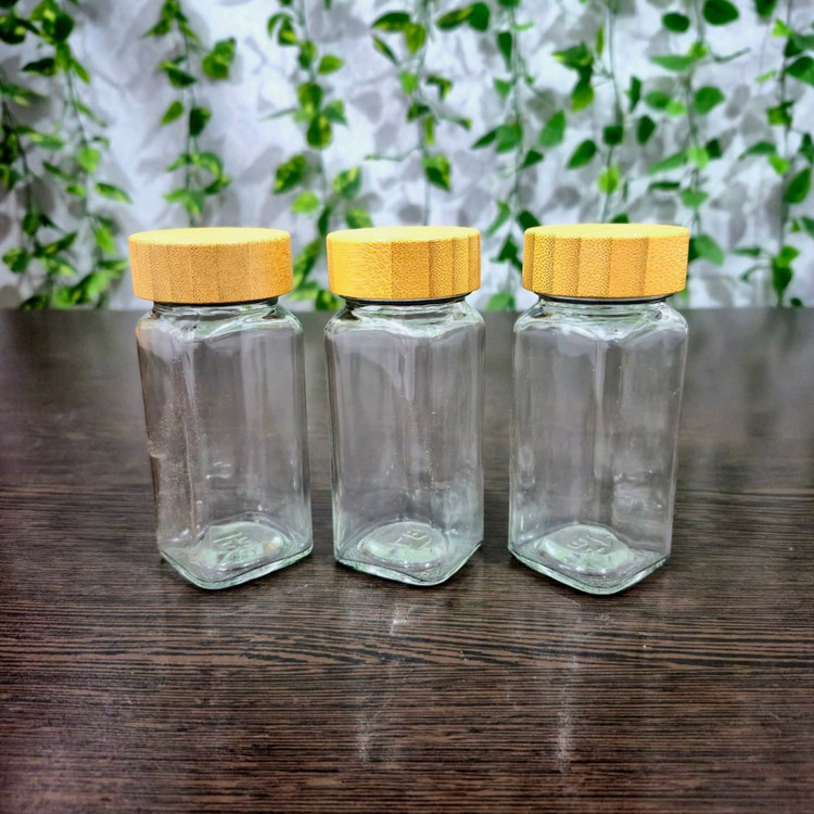 ادویه پاش درب بامبو ( پک ۳ عددی ) Spice jar with bamboo lid (3-piece set)