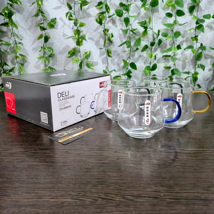 لیوان پیرکس مدل الماسی ۴۰۰ میل دلی Deli 400 ml Diamond‑Pattern Pyrex Glass Mug