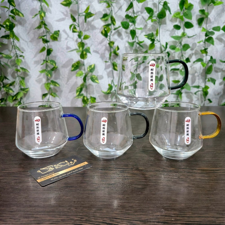 لیوان پیرکس مدل الماسی ۴۰۰ میل دلی Deli 400 ml Diamond‑Pattern Pyrex Glass Mug