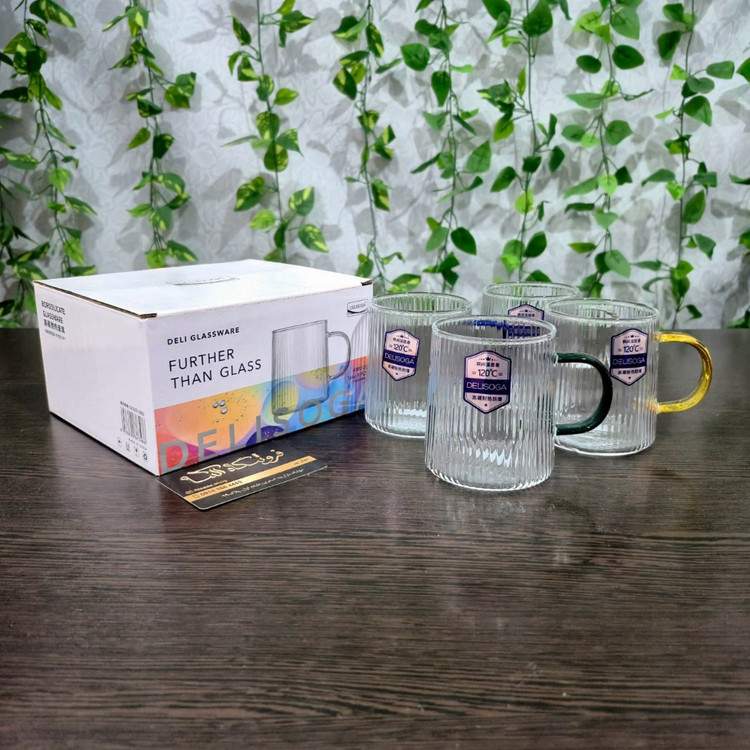 لیوان پیرکس راهراه حجم ۳۲۰ میل دلی سوگا Deli Soga 320 ml Ribbed Pyrex Glass Mug