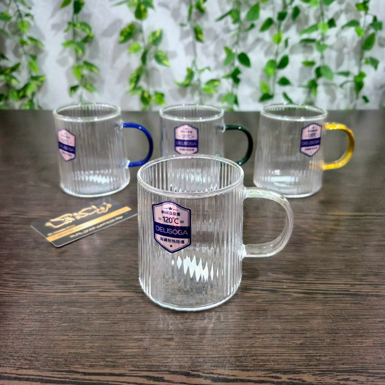 لیوان پیرکس راهراه حجم ۳۲۰ میل دلی سوگا Deli Soga 320 ml Ribbed Pyrex Glass Mug