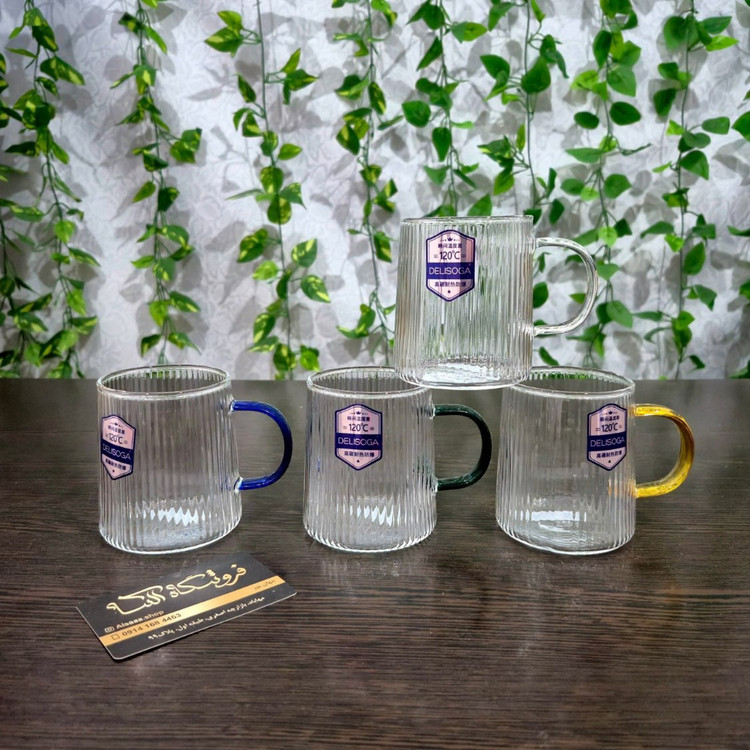 لیوان پیرکس راهراه حجم ۳۲۰ میل دلی سوگا Deli Soga 320 ml Ribbed Pyrex Glass Mug