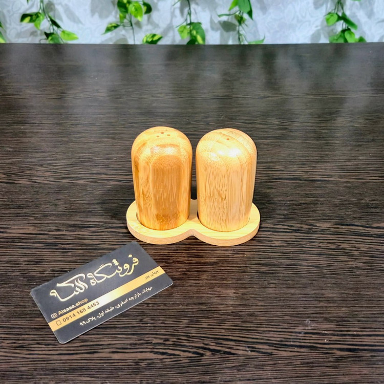 فلفل پاش و نمک پاش تمام بامبو کاملاً روغنی → Fully Oiled All‑Bamboo Salt & Pepper Shaker Set