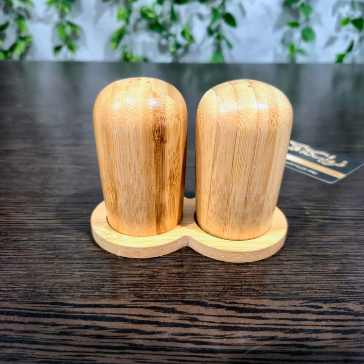 فلفل پاش و نمک پاش تمام بامبو کاملاً روغنی → Fully Oiled All‑Bamboo Salt & Pepper Shaker Set