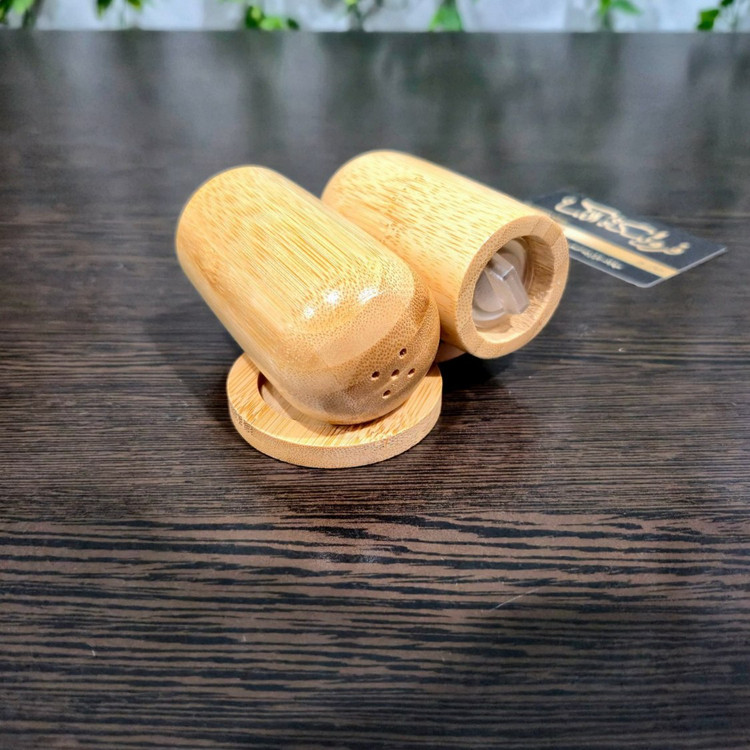 فلفل پاش و نمک پاش تمام بامبو کاملاً روغنی → Fully Oiled All‑Bamboo Salt & Pepper Shaker Set