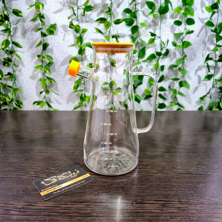 روغنریز پیرکس ۹۰۰ میلیلیتری درب بامبو - 900 ml Pyrex oil dispenser with bamboo lid