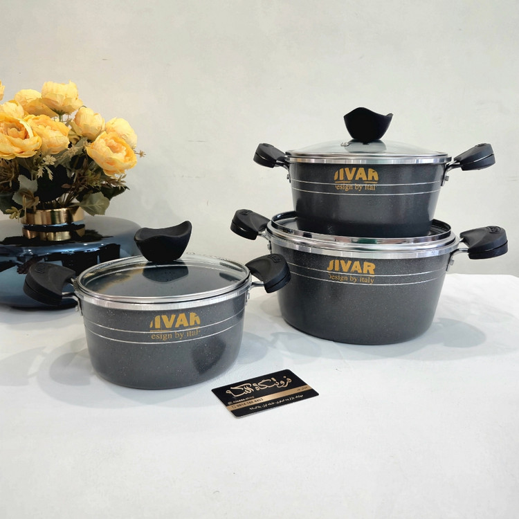 3-piece Granite Cookware Set Zhivarسرویس ۳ عددی قابلمه گرانیتی ژیوار