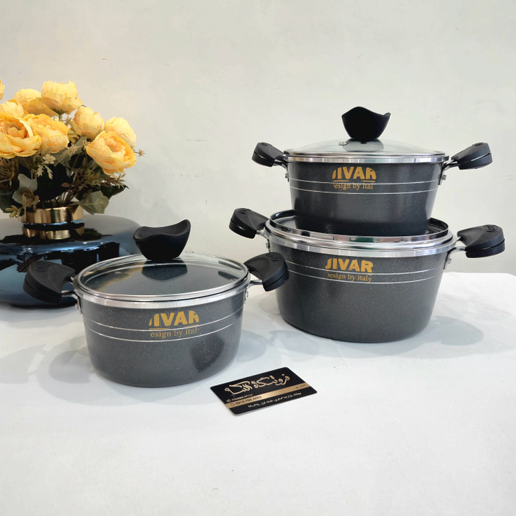3-piece Granite Cookware Set Zhivarسرویس ۳ عددی قابلمه گرانیتی ژیوار
