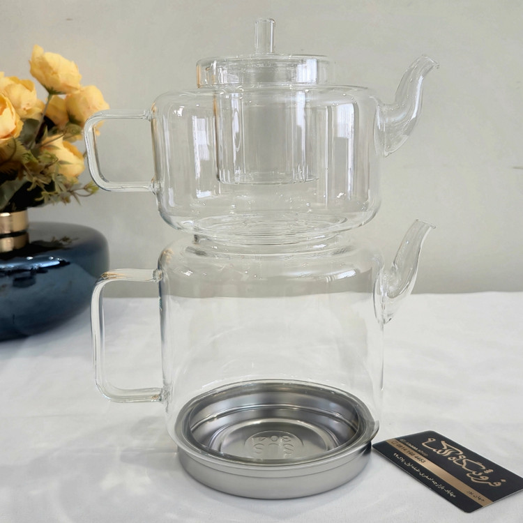 کتری و قوری پیرکس زیره استیل ساده - Plain stainless steel base Pyrex kettle and teapot set
