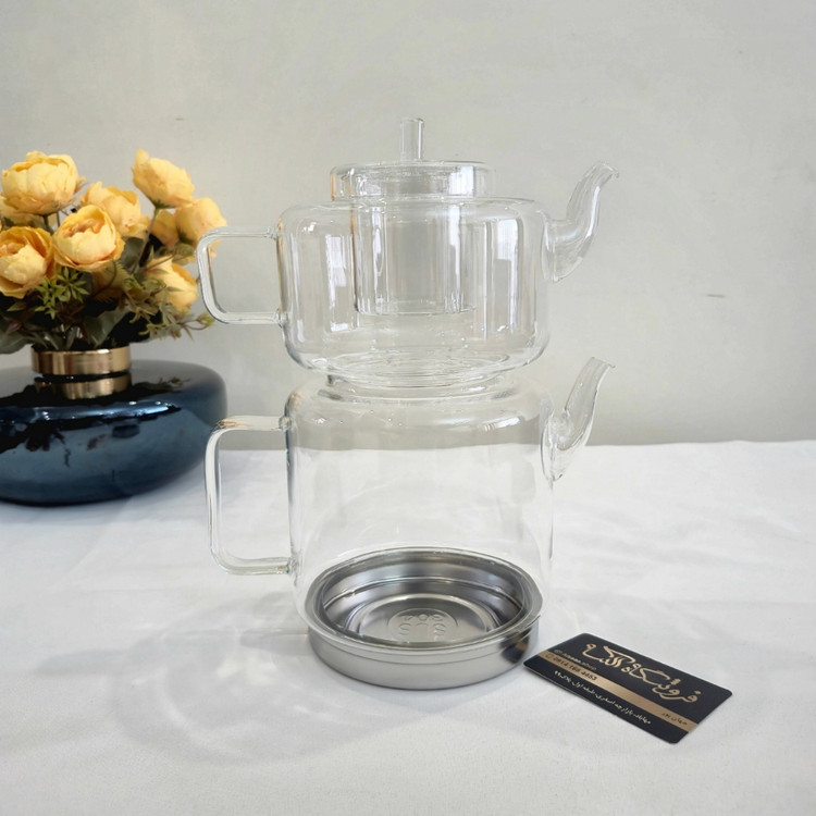 کتری و قوری پیرکس زیره استیل ساده - Plain stainless steel base Pyrex kettle and teapot set