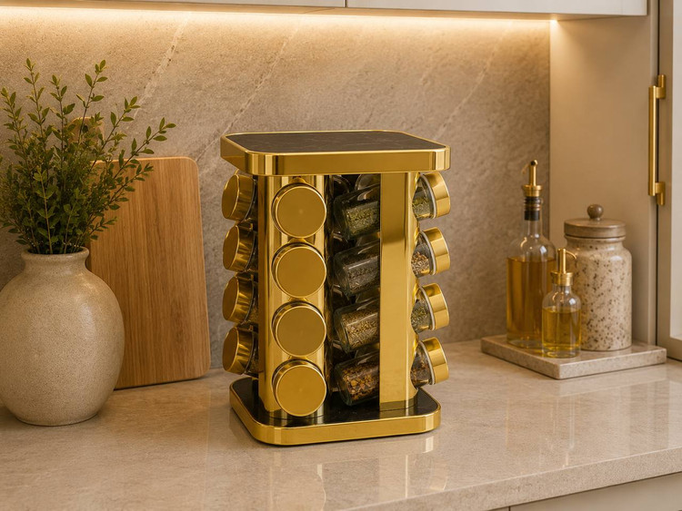 16-piece golden square spice shaker set