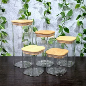 بانکه پیرکس مربعی ساده درب بامبو ابعاد کف ۸ × ۸